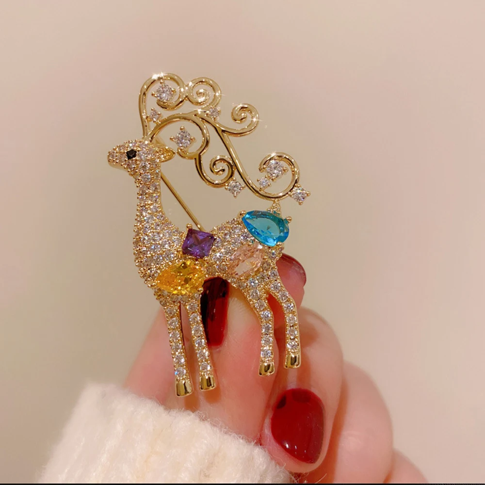 Роскошные рождественские броши с цирконием в виде лося и оленя для женщин модные