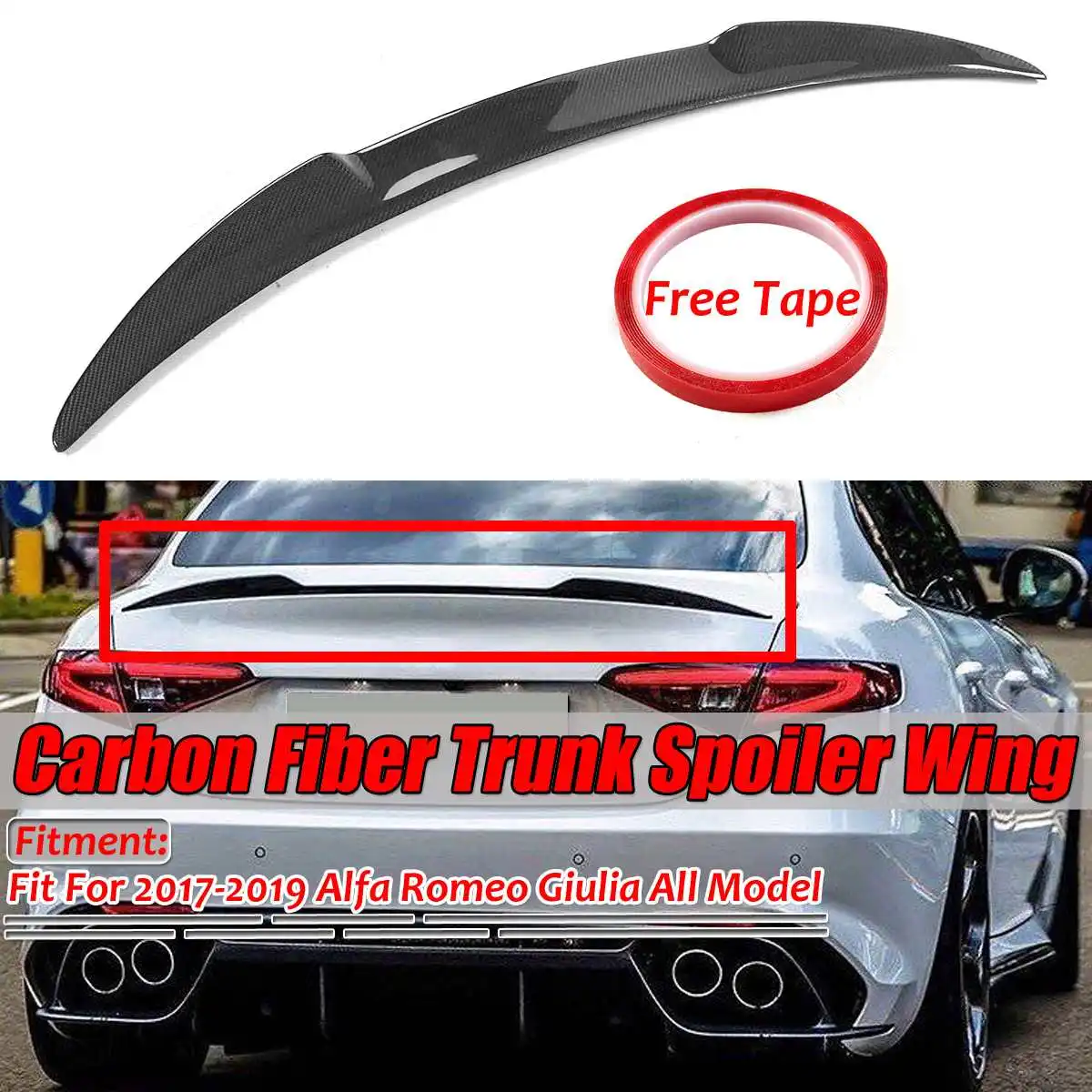 

Quadrifoglio Style Real Carbon Fiber Car Rear Trunk Spoiler Wing Lip For Alfa For Romeo Giulia 2017-2019 Rear Trunk Boot Lip