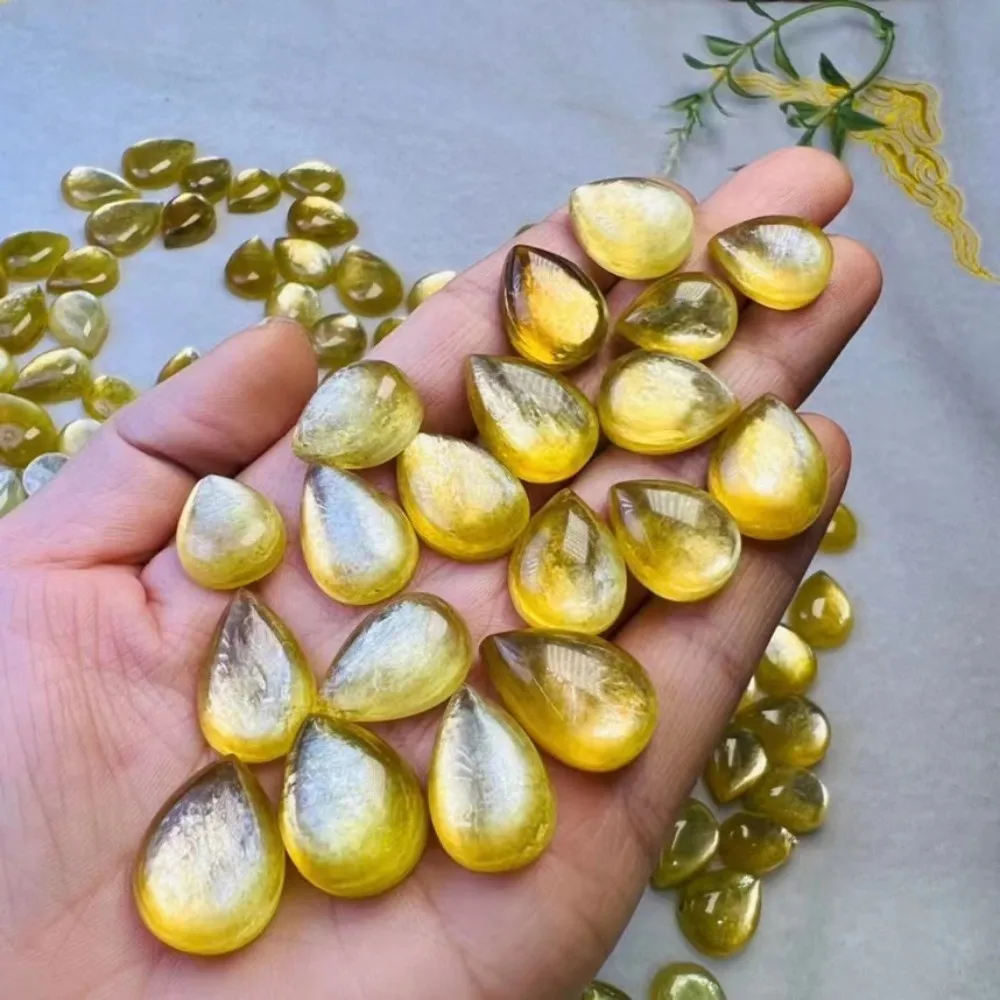 

1pc Natural Gold Yellow Lepidolite Water Drop Teardrop for Pendant Quartz Crystal Healing Stone Gemstone Energy Reiki Jewelry