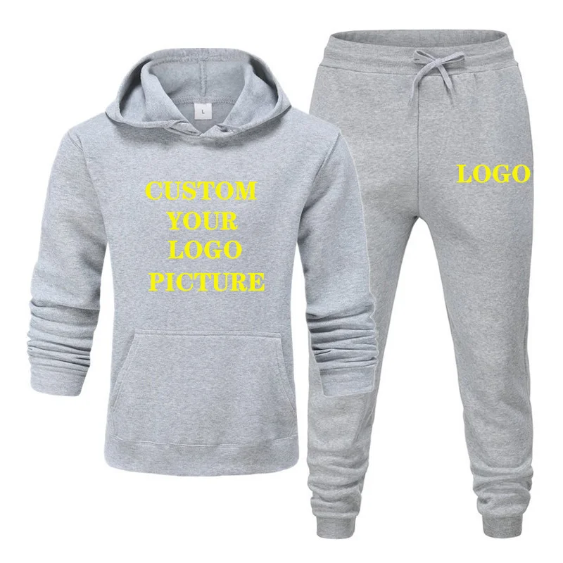 

Autumn Winter Customize any Logo Men Tracksuit Casual Hoodies Jogging Pants Sportswear Fashion Printed Sweatshirt 2 Piece Set