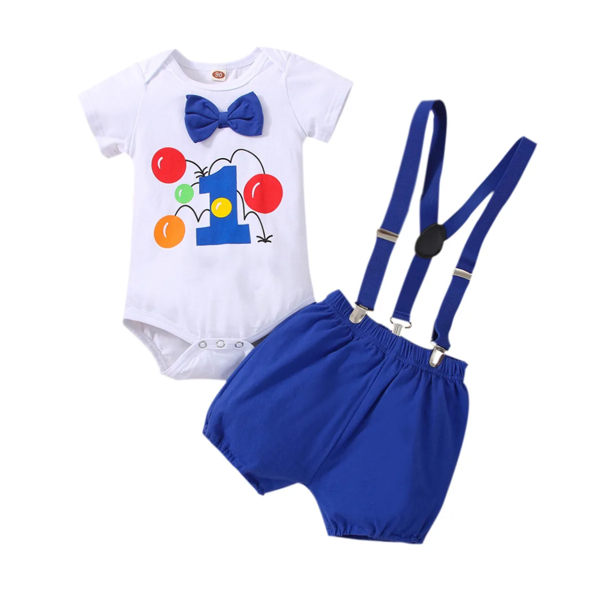 

Baby Boy Clothes Set Letter Printed My First Birthday Cake Smash Outfit Photograph Bodysuits with Blue Suspender Pants