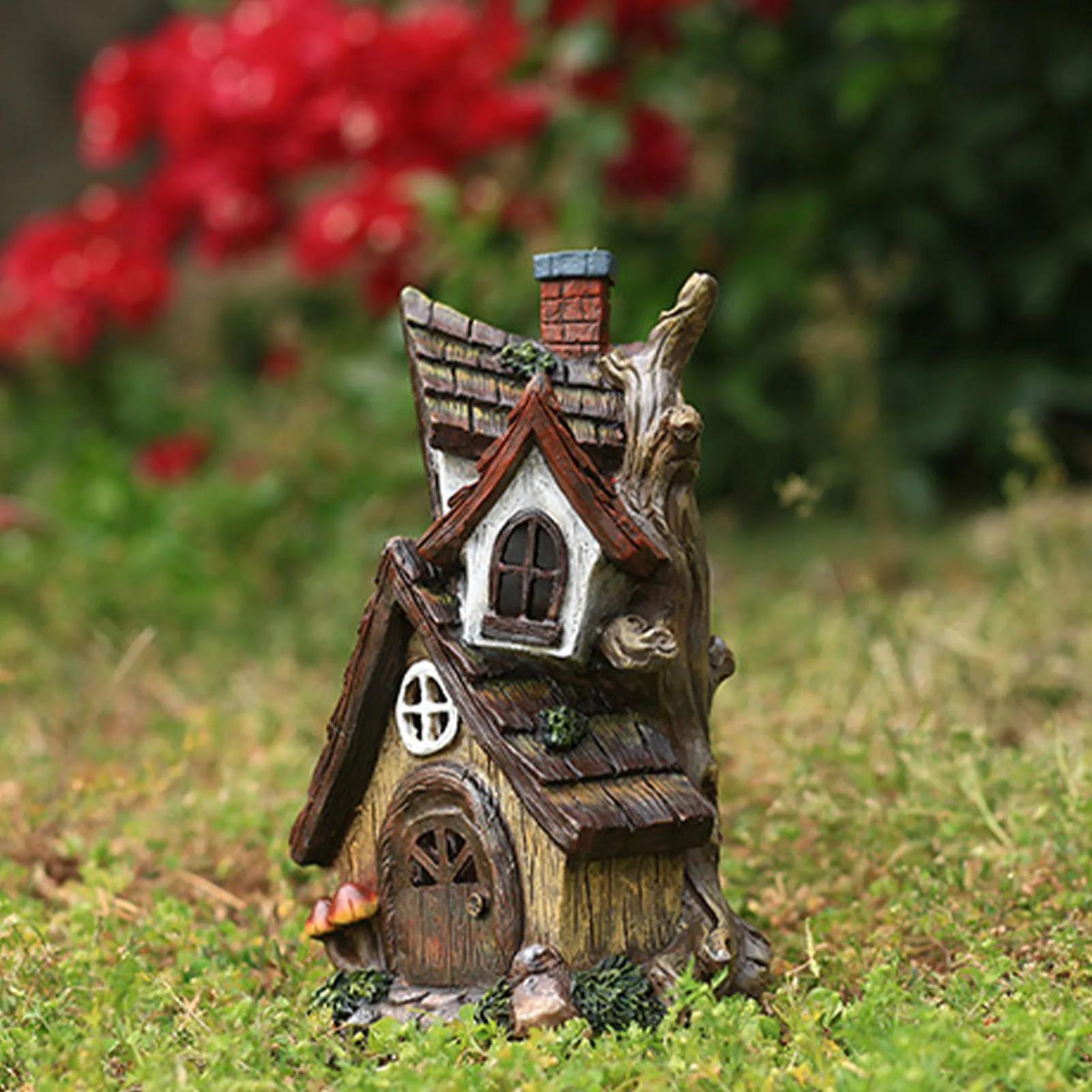 Brown Fairy Garden House Resin Fairy House Double Layer Mini Fairy Cottage House Resin Elf House Ornament Garden Decorations