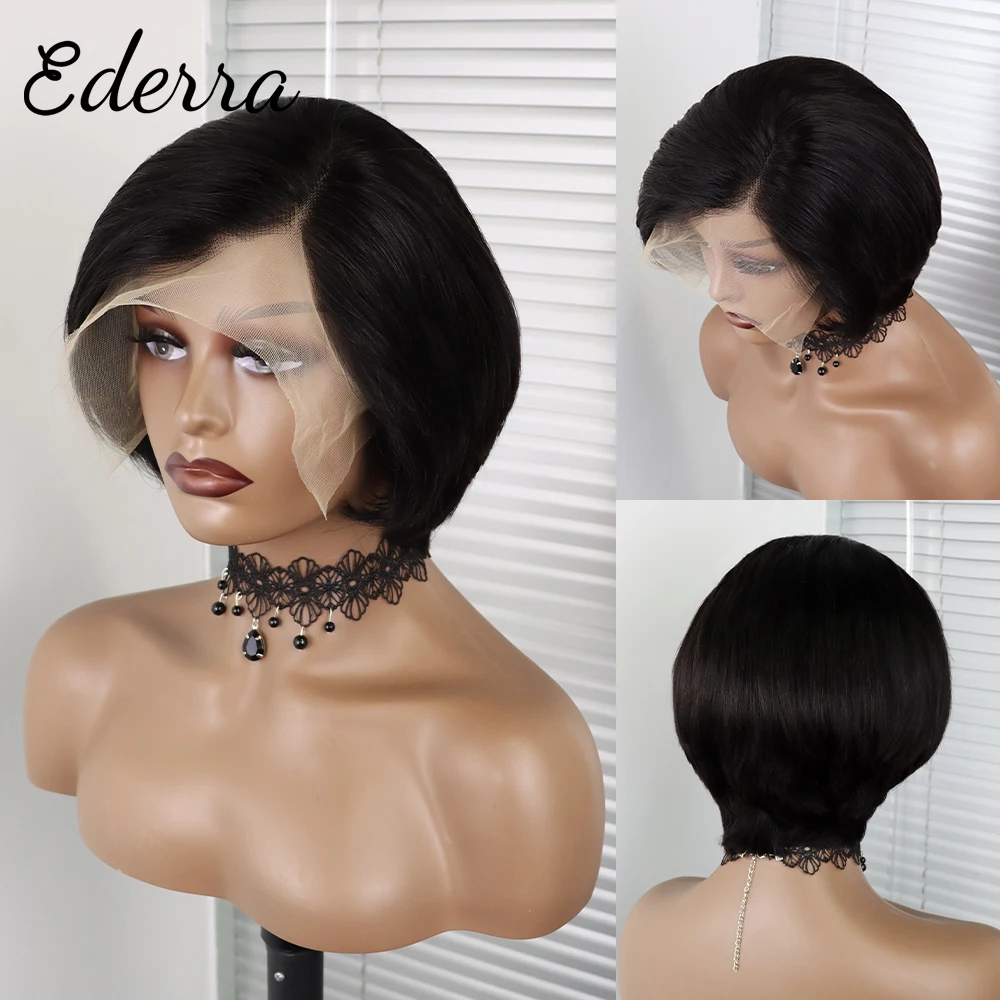 

Short Pixie Wig Bob Cut Wig Straight Human Hair Wigs 13x4 Transparent T Part Lace Wig For Women Preplucked Natural Hairline Wig
