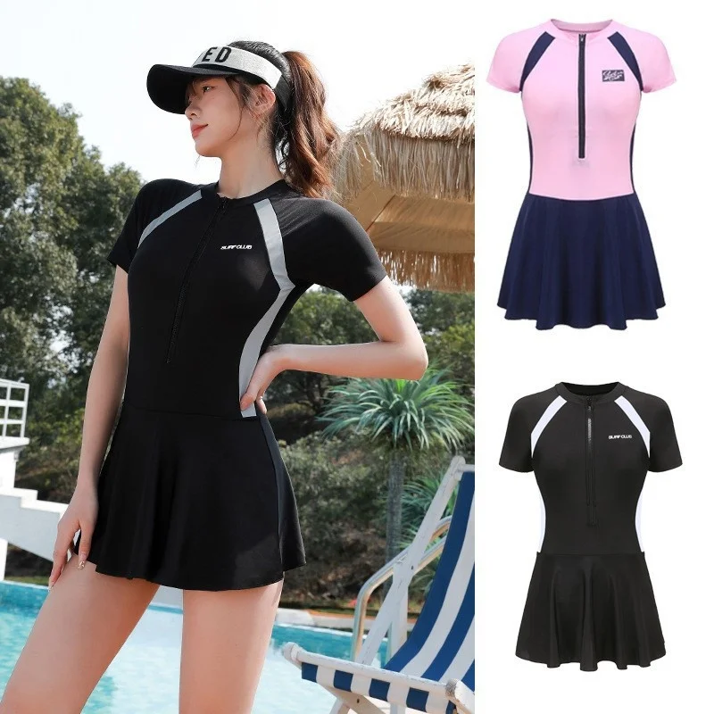 

Корейская юбка ins, популярный весенний консервативный чехол для живота, сплошной слитный купальник большого размера 2023, бикини для женщин