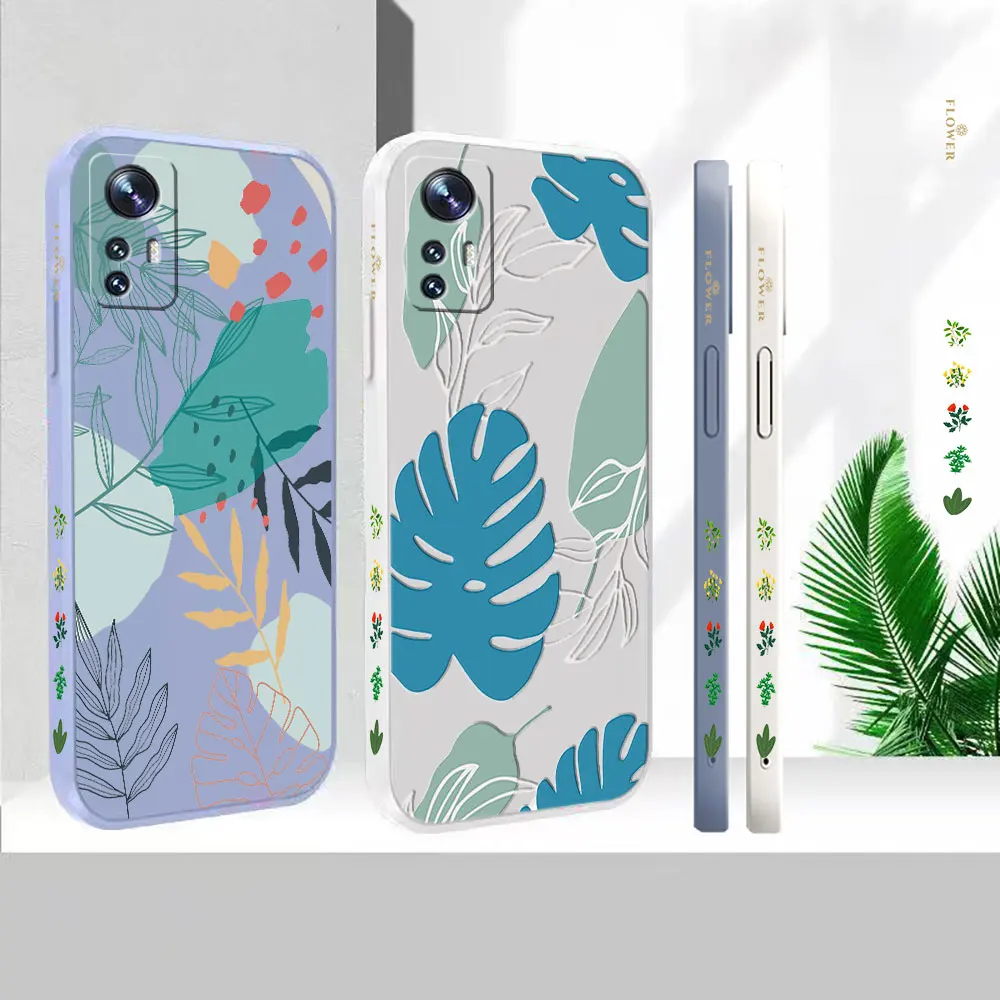 

Liquid Silicone For Xiaomi 13 12 12S 12X 11 11T 10 10S 10I 9 9SE 8 8SE Pro Ultra Lite Cover Abstract Plants Leaf Case Funda Capa