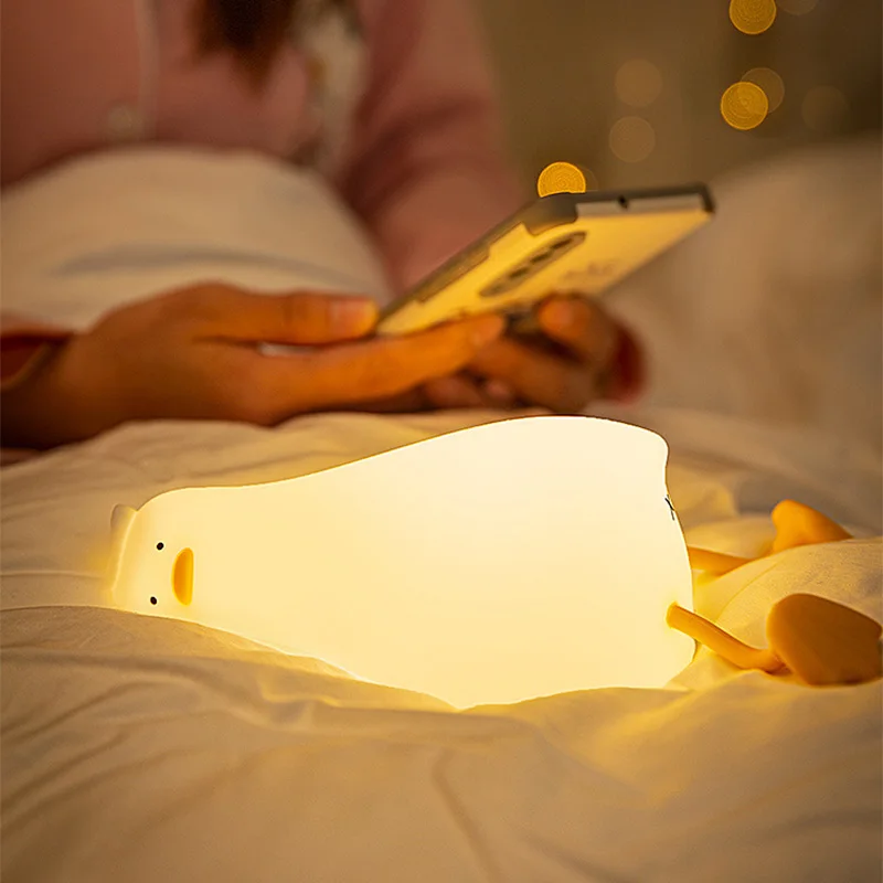 New Lying Duck Led Atmosphere Night Light Rechargeable Touch Dimming Card Children Birthday Gift Bedroom Through Silicone Light