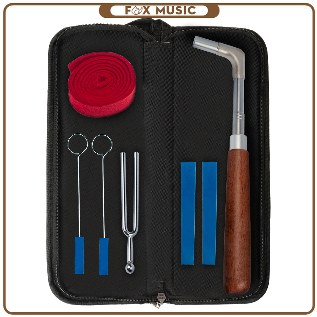 Piano Tuning Kit W/Piano Tuning Hammer Rosewood Handle Rubber Wedge Mute Temperament Strip Tuning Fork And Case SET