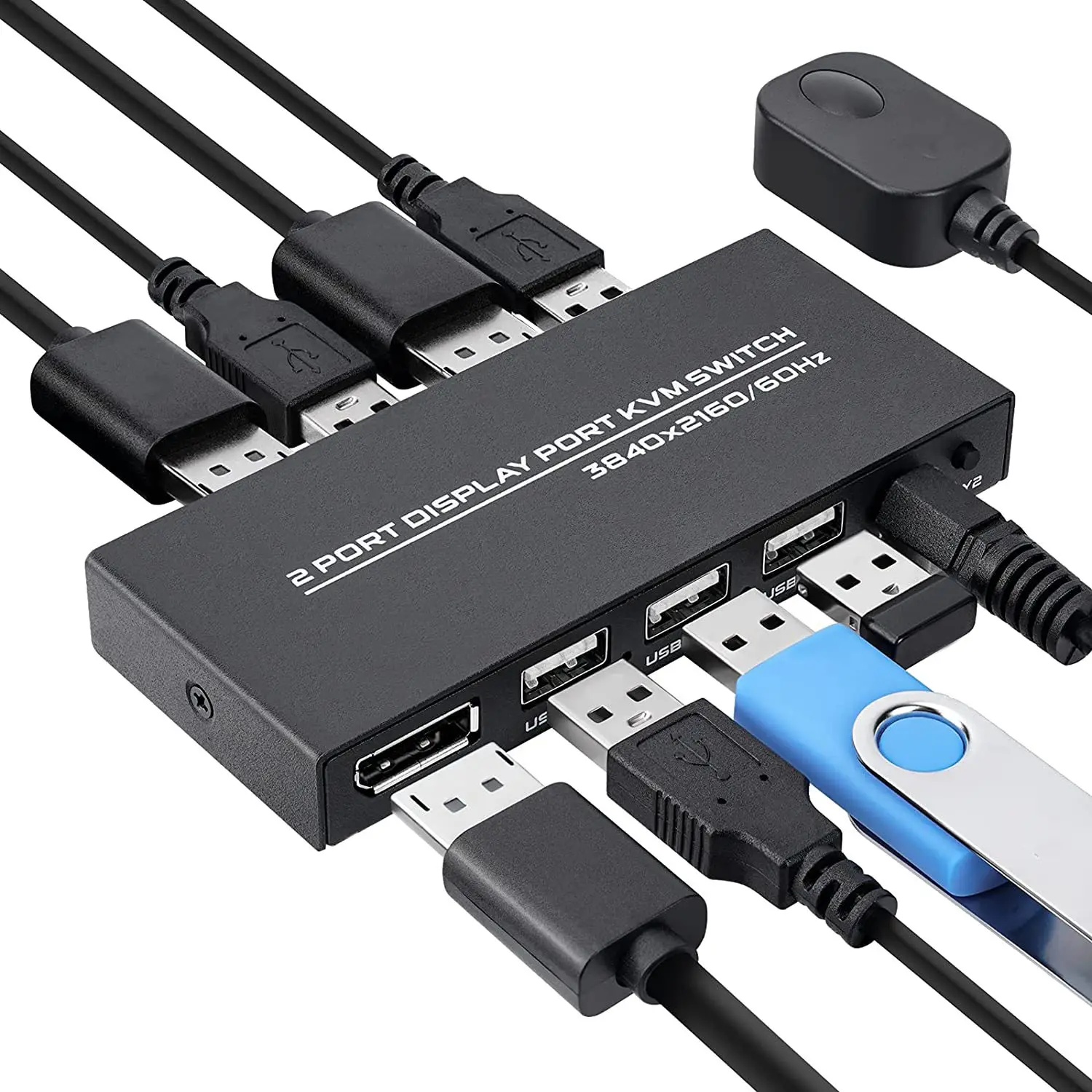 

Квм-переключатель DisplayPort, 4K @ 60 Гц DP USB-переключатель для двух компьютерных клавиатур, мыши и мониторов Ultra HD