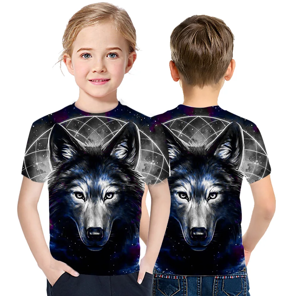 

3D Print Tee Wolf Fierce Wolf T-Shirt Summer Boys And Girls Leisure Harajuku Crew Neck Street Top
