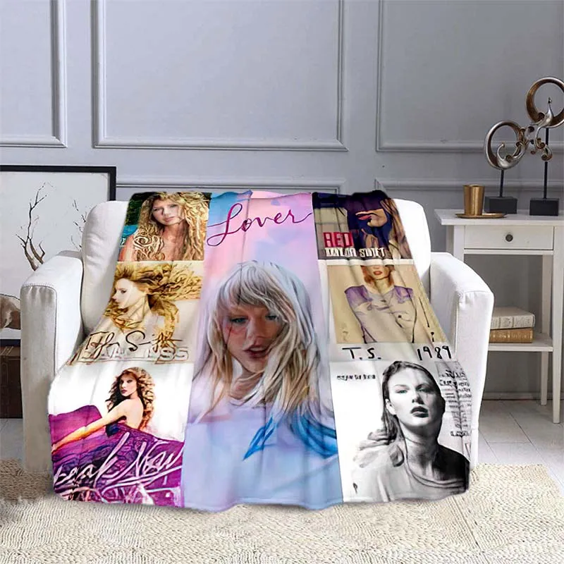 

3D Pop Female Singer Poster Taylor Swift Flannel Soft Sofa Bed Home School Portable Bedroom Winter Warm and Comfortable Blanket