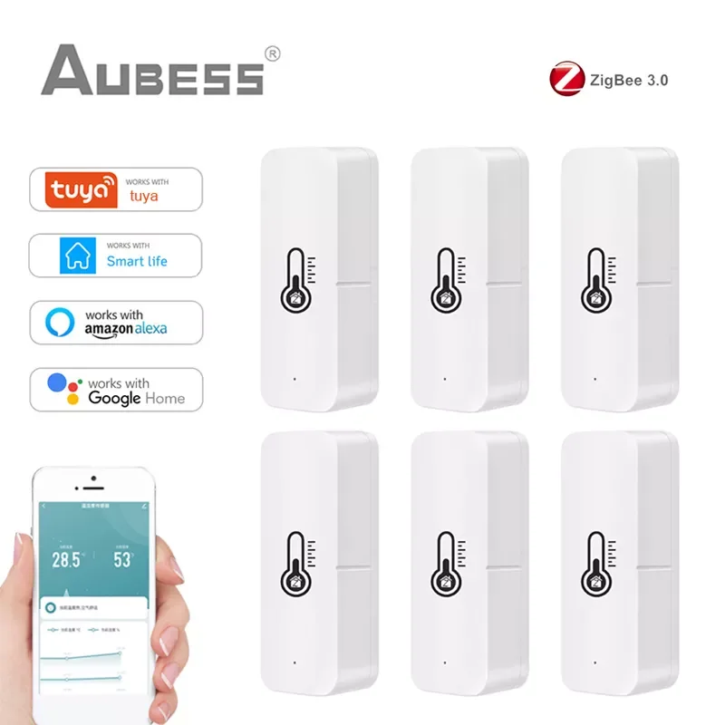 

2023New AUBESS Tuya Smart ZigBee 3.0 Smart Temperature And Humidity Sensor Monitoring Reminder Via Alexa Google Home ZigBee Gate