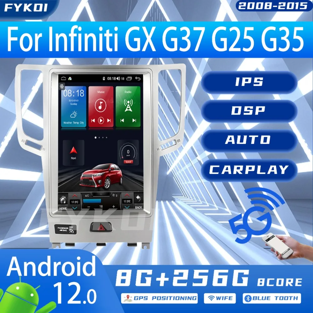 

Автомагнитола FYKOI для Infiniti GX, G37, G25, G35, 2008-2015, автомобильный мультимедийный экран Tesla, Carplay, Android 12, Bluetooth, 4G, Wi-Fi