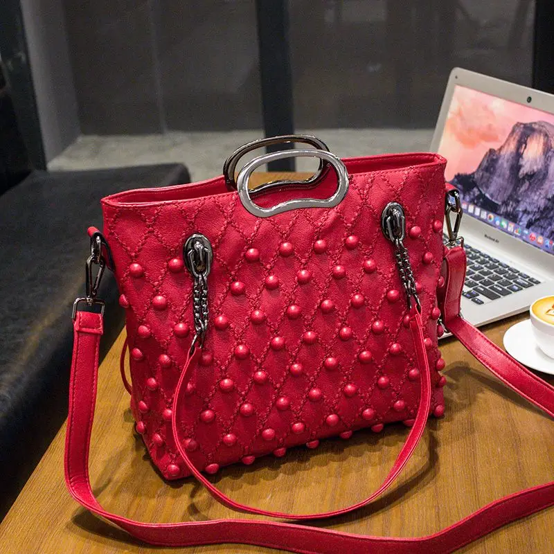 

Fashion Rivet Bags Soft Genuine Leather Women Handbags Large Capacity Ladies Tote Chain Shoulder Bags
