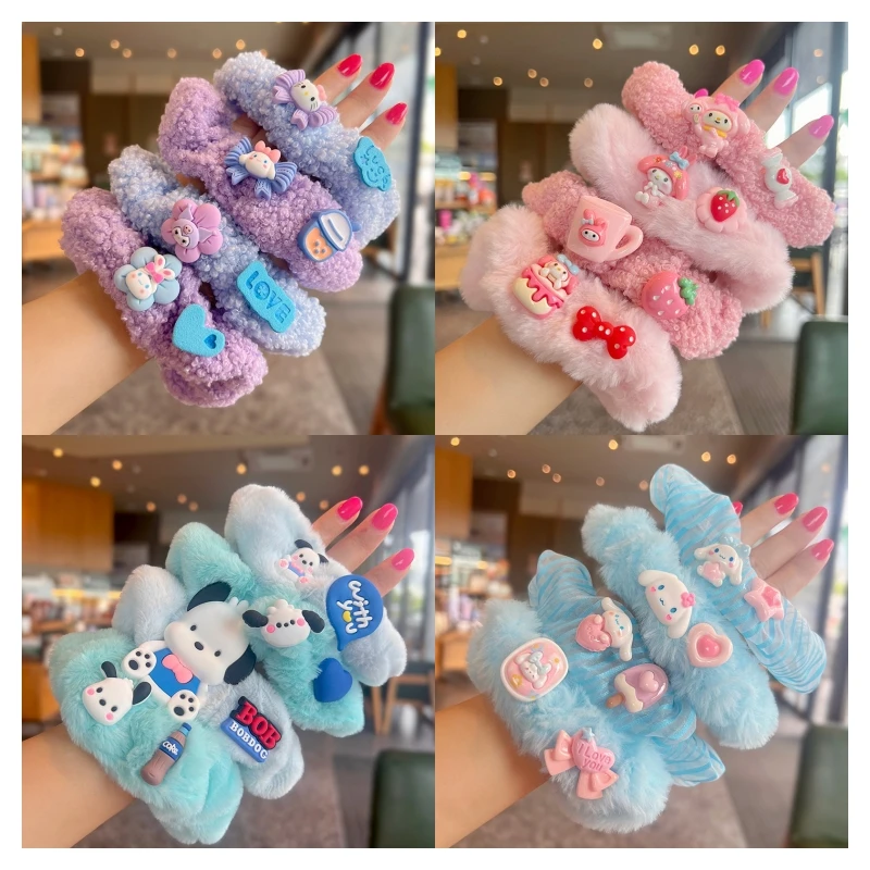 

Sanrios Мультяшные Детские резинки для волос Kawaii My Melody Cinnamoroll Hellokittys Kuromi почтовые резинки для девочек милые плюшевые резинки подарок для детей