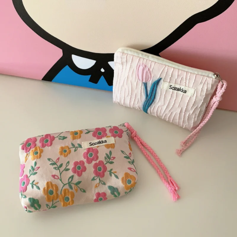

Soft Canvas Flower Coin Bags Purse Money Pouch Wallet Clutch Portable Credit Card Holder Earphone Sanitary Napkins Storage Bags