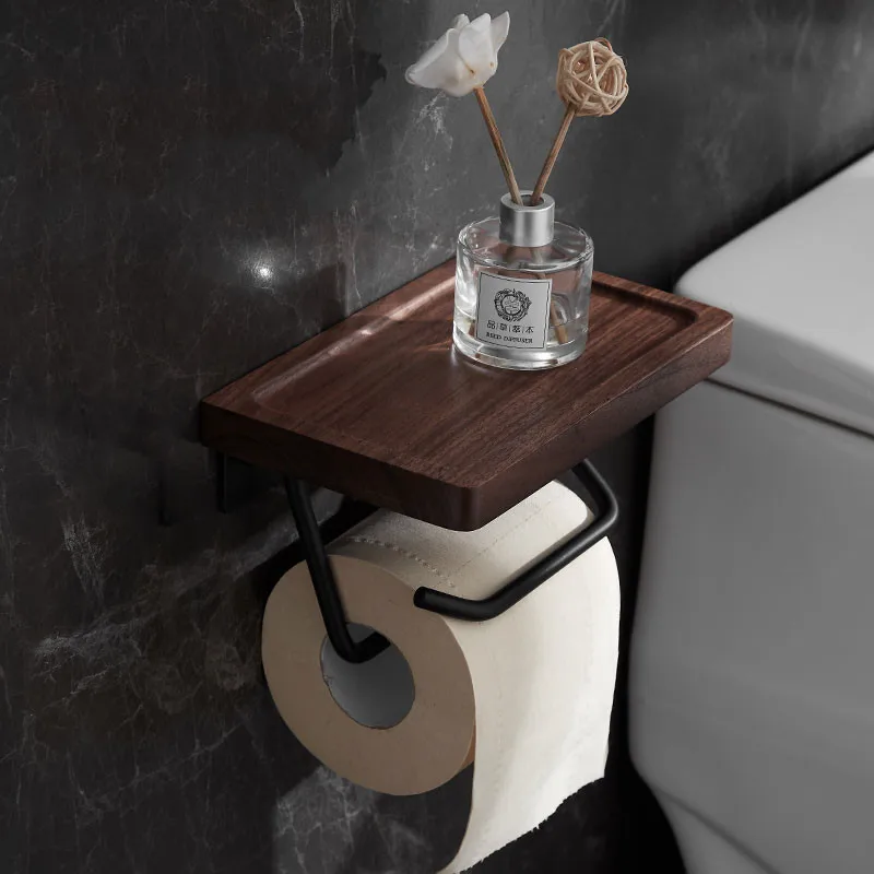 

Restroom Solid Wood Tissue Holder Multifunction Paper Towel Shelf Punch-free Wall Mounted Home Accessories Paper Holder Stand