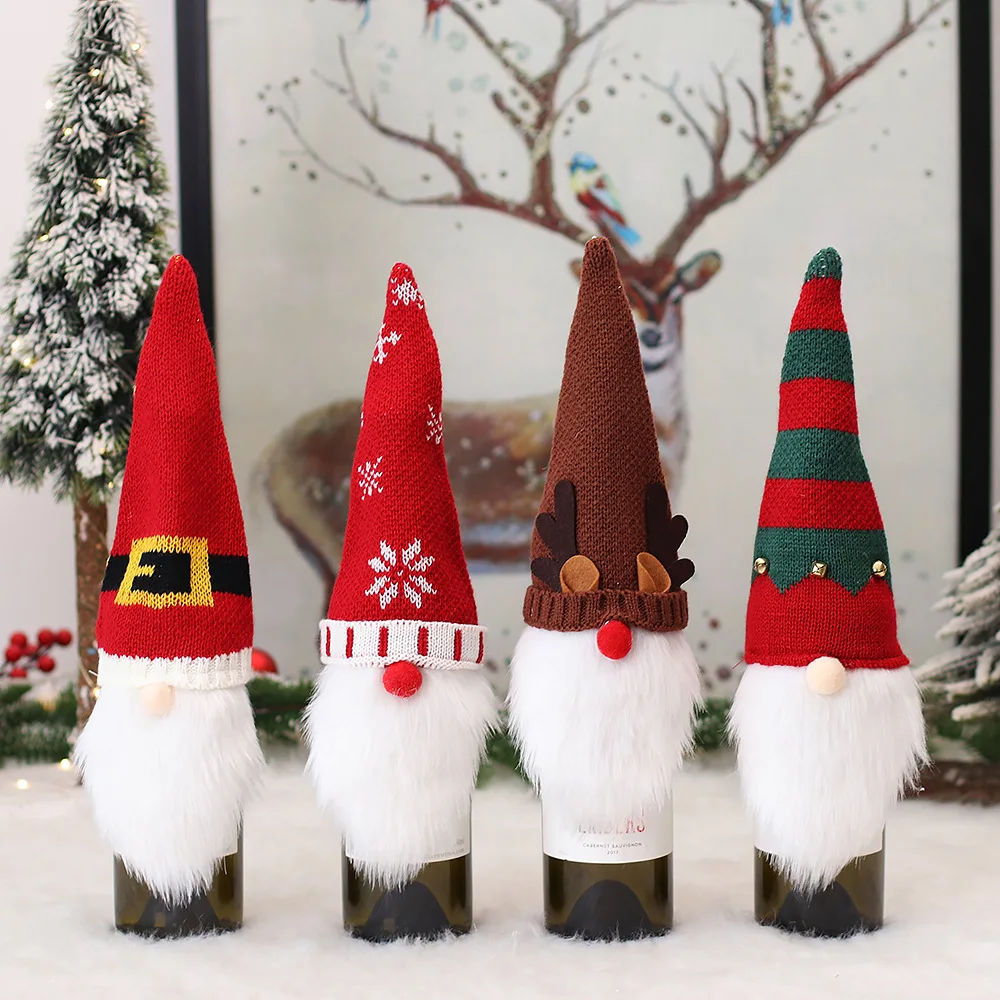 

Christmas Wine Bottle Cover Set Plush Wine Bottle Coat Dress Toppers Decorative,Xmas Wedding Birthday Holiday Dining Table Decor