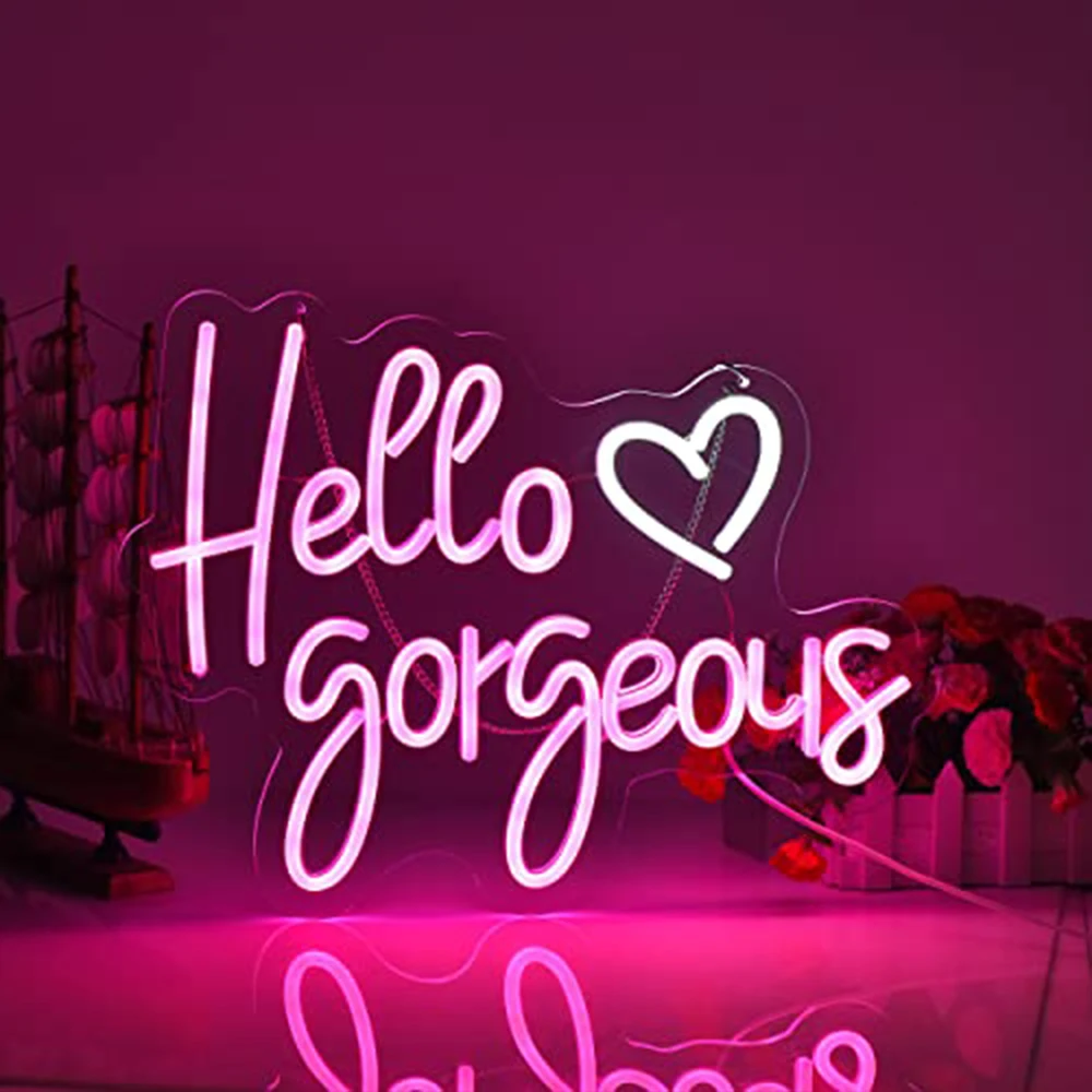 Hello Gorgeous Neon Sign Custom LED Neon USB Wall Background Decoration Party Bedroom Wedding Festive Celebration Sign Light