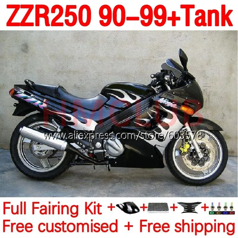 

+Tank Body For KAWASAKI NINJA ZZR250 ZZR-250 90-99 ZZR 250 1990 1999 90 91 92 93 94 95 96 97 98 99 Fairing 200No.8 silver flames
