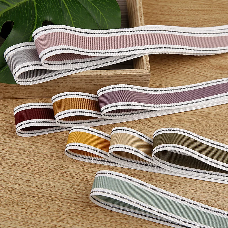 

Woven Striped Gift Ribbons 25mm DIY Bow Grosgrain Sewing Floral Bias Tape Accessories Packaging Handmade Parts Material Khaki