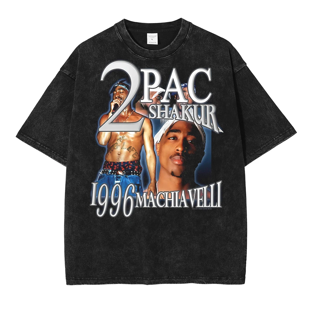 

Футболка мужская оверсайз с портретным принтом, винтажная хлопковая уличная одежда в американском стиле, вареная в стиле Харадзюку, в стиле хип-хоп, 2PAC