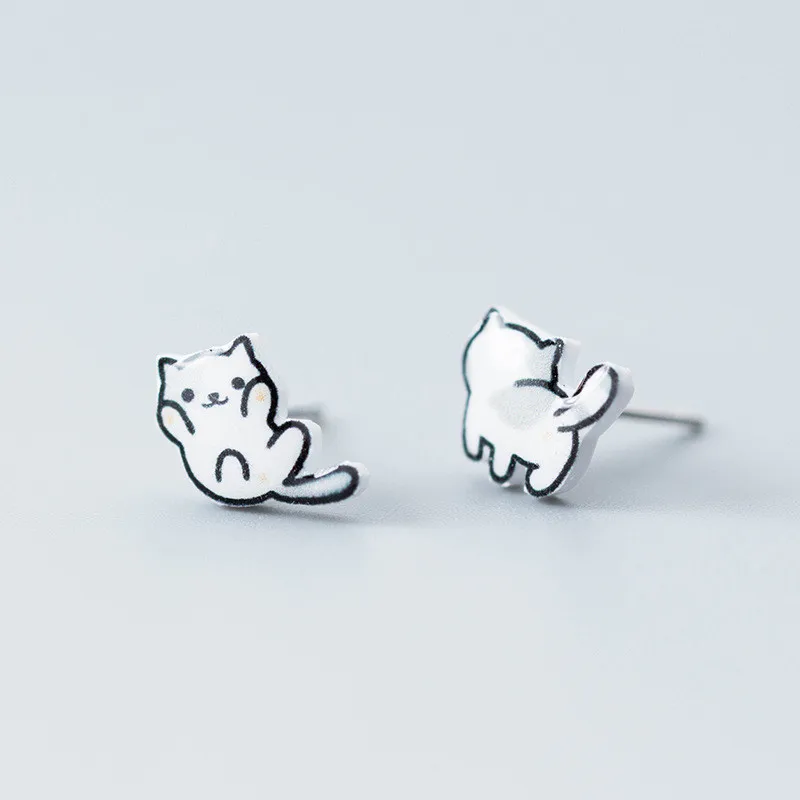 

Prevent Allergy 925 Sterling Silver Sweet Cute Cat Stud Earrings for Women Girls Kids Birthday Party Fine Jewelry Gift b193