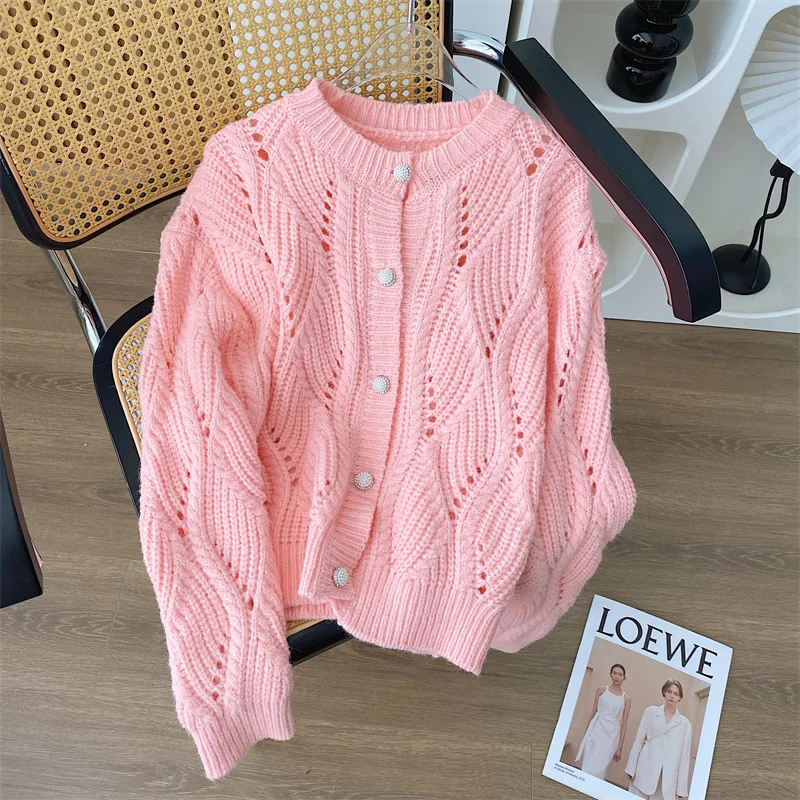 

Harajuku Knitted Cardigan Women Vintage Hollow Out Sweater Lazy Style Casual Knitwear Tops High Street