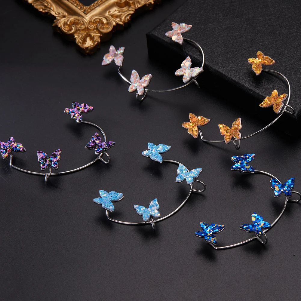 

Multicolor Luminous Sequins Shimmering Powder Butterfly Ear Clip Without Piercing Earring for Women Ear Cuff Clip Trend Jewelry