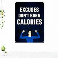 excuses dont burn calories sports fitness poster wall art inspirational tapestry gym workout decorative banner flag for wall