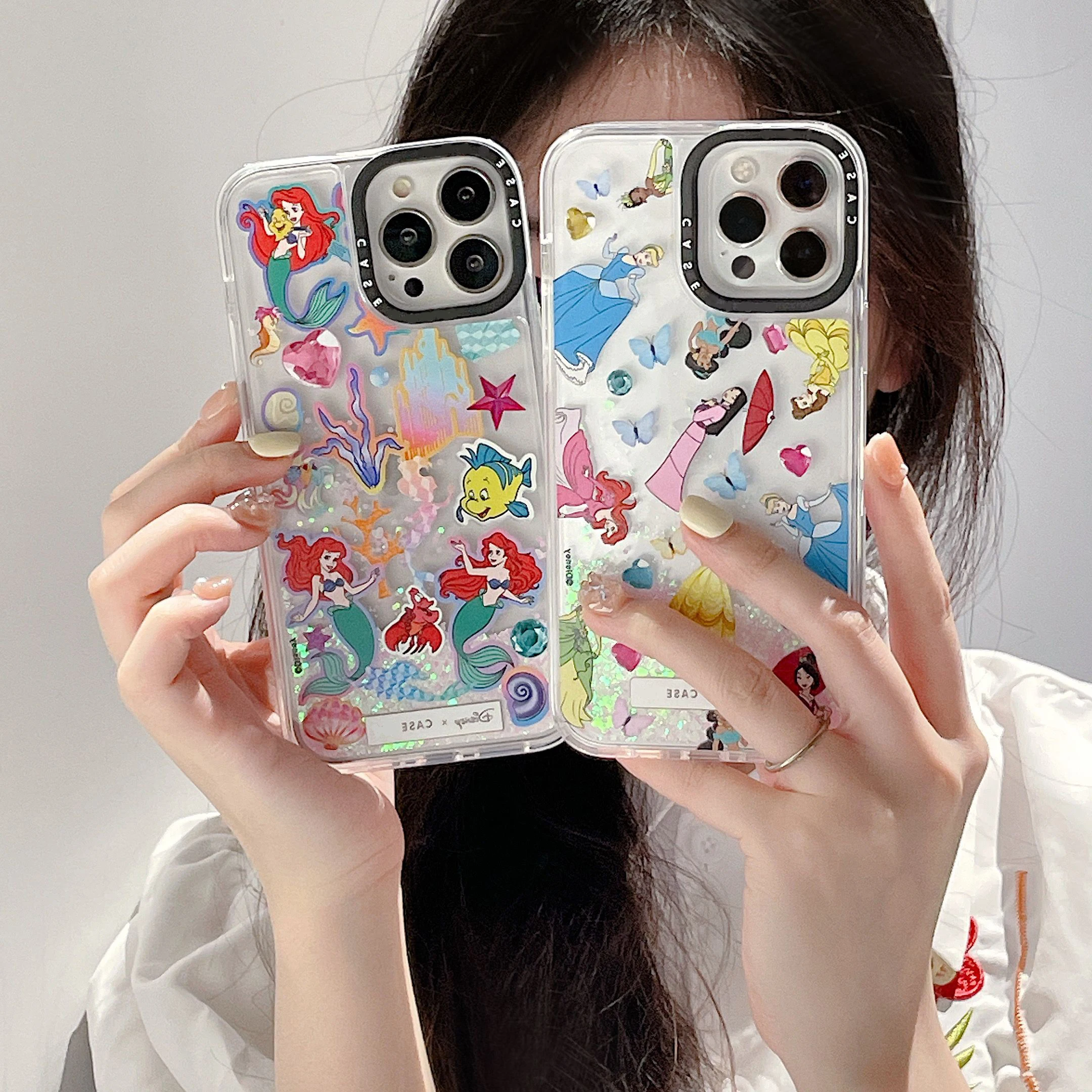 

Disney Prinses Quicksand Dynamische Telefoon Voor Iphone 13 12 11 Pro Max Xr Xs Max 8X7 Se 2022 luxe Gepersonaliseerde Geval