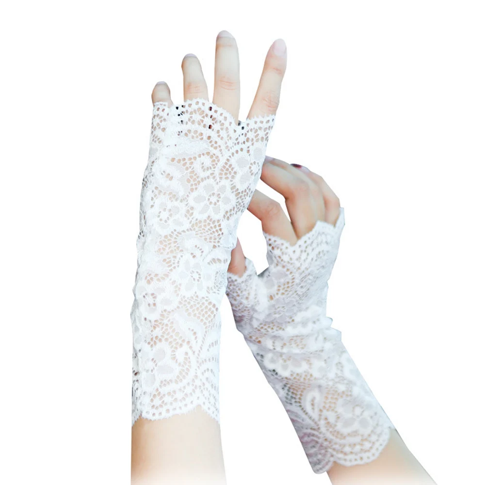 

Women Fashion Lace Fishnet Flower Gloves Without Fingers Sexy Transparent Liturgy Costumes Accessories
