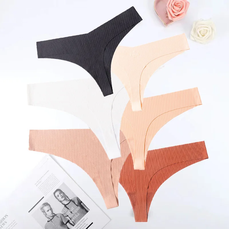 

One Piece Non-marking Ice Silk Low Waist Women's Briefs Pure Cotton Crotch Breathable Yoga Sports Women's Thong Panties