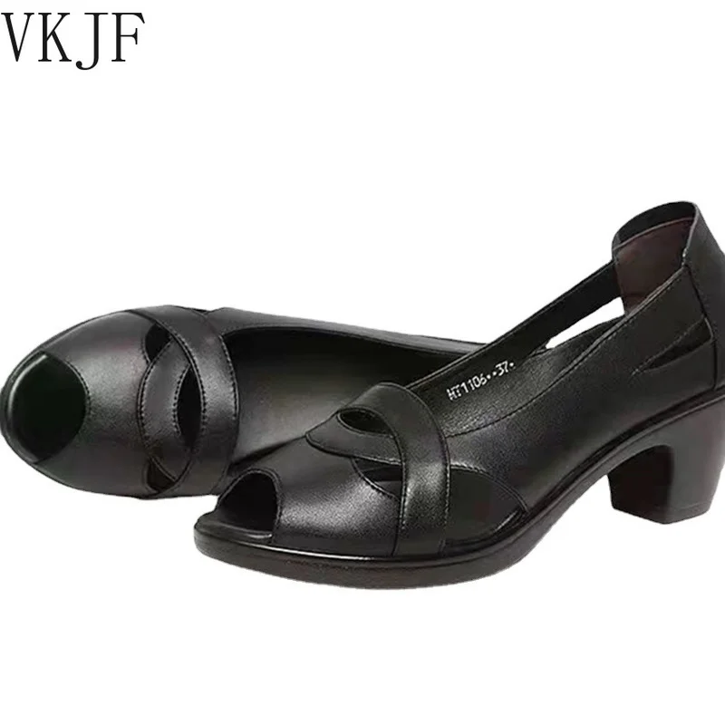 

2022 Summer Peep toe Sandals Women High Heels Elegant Ladies High Heels Sandals Woman Heeled Shoes Black Square Heel