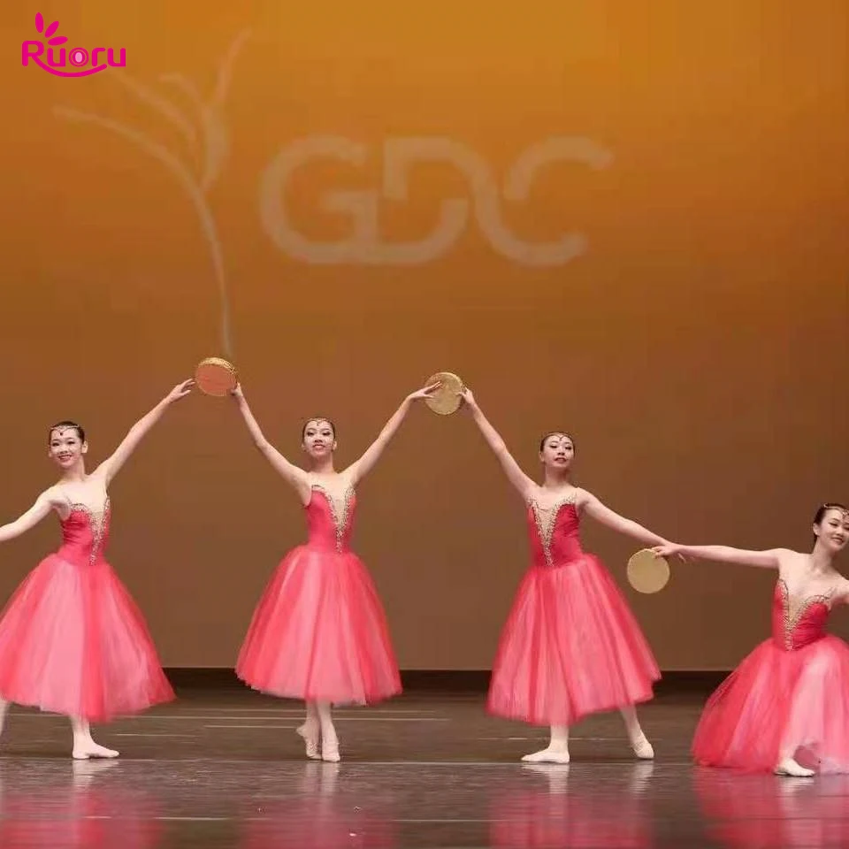 Red Long Ballet Tutu Dress Kids Girls Adult Women Romantic Tutu Contemporary Dance Ballerina Dress Costumes Ballet Dress Girls