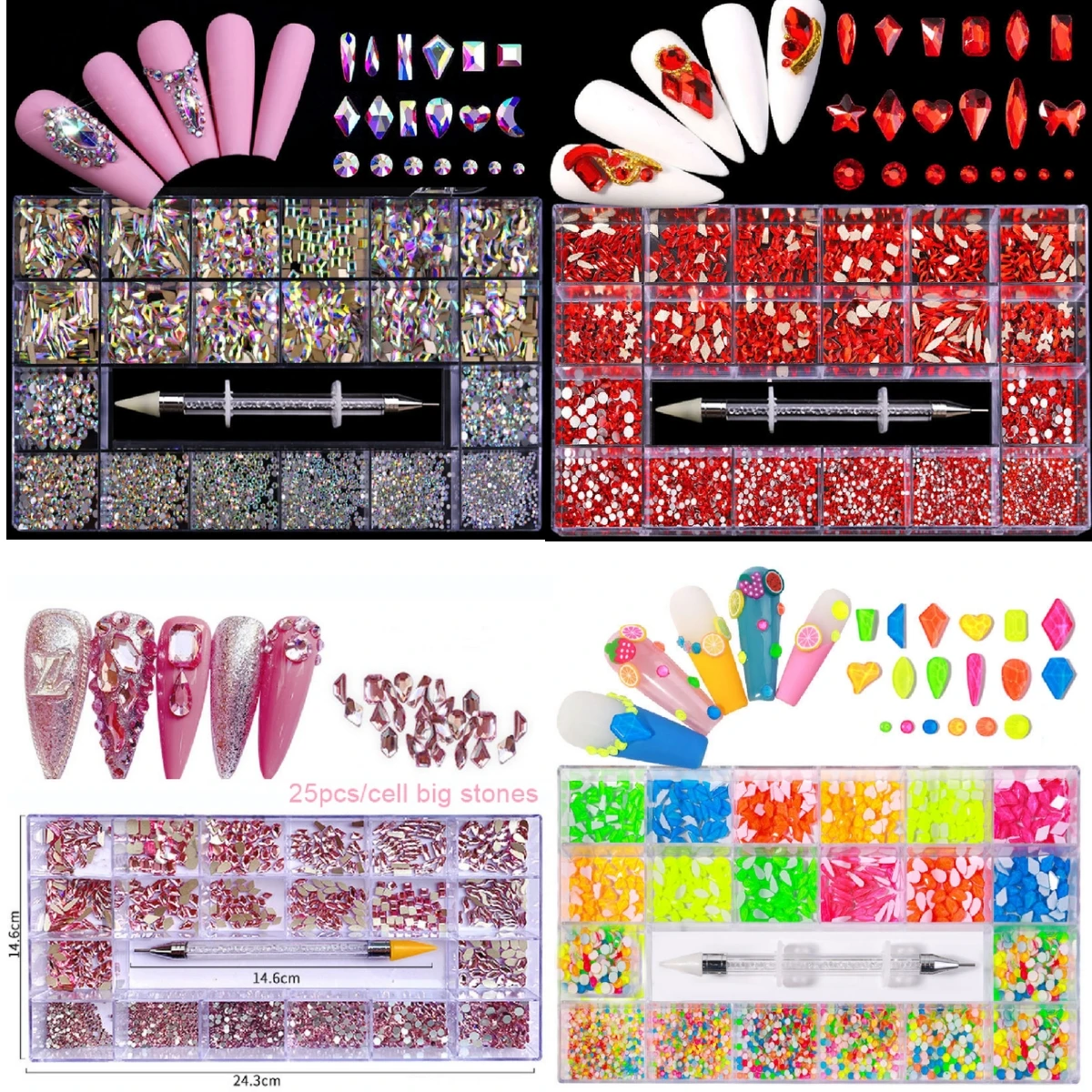 

21 grid box manicure diamond glass flat bottom diamond shaped diamond DIY nail water diamond manicure jewelry set