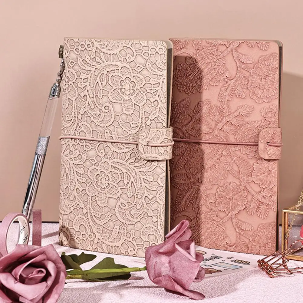 

A6 Travel Notebook Vintage Embossed Craft Notebook 3D Lace Cover Replaceable Student Journal Scrapbook Diary School Supplies