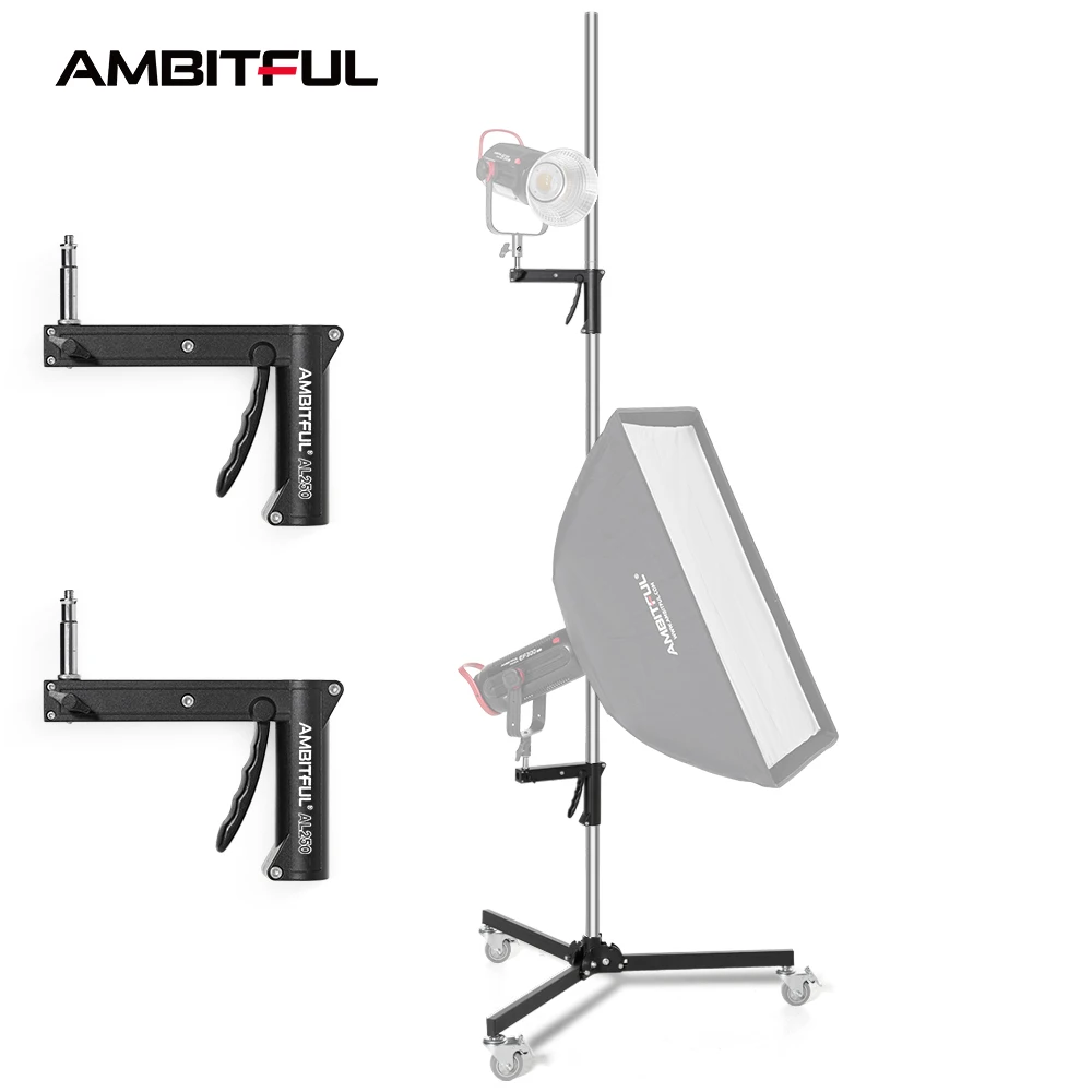 Фото Штатив-тренога Ambitful AL250 с рукояткой-держателем, 71-255 см, с винтами 1/4 и 3/8 дюйма, на колесах, складной, для студийных вспышек, LED-освещения, софтбоксов №2