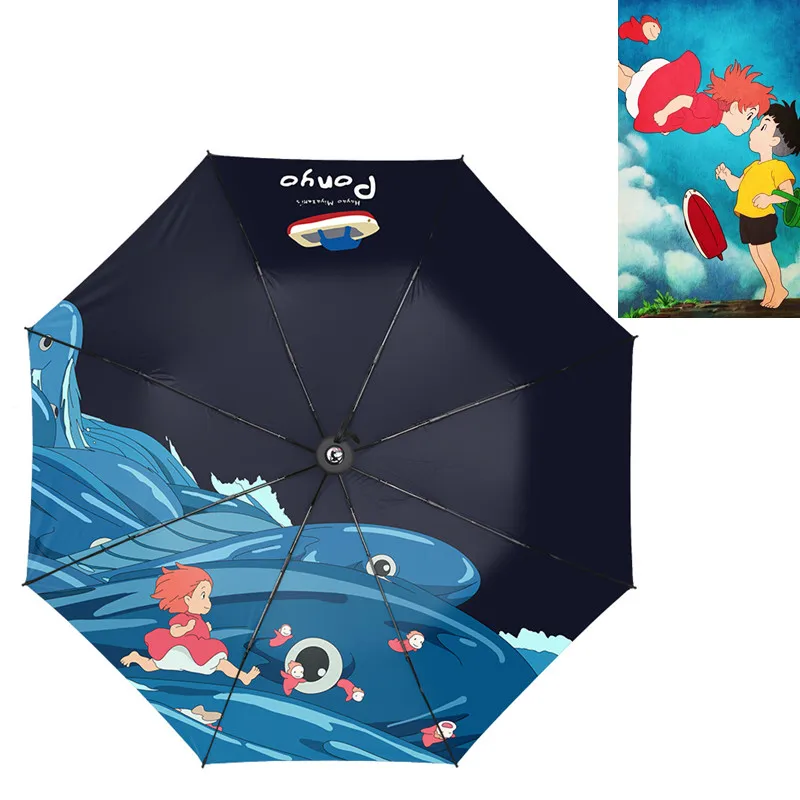 

Anime Studio Ghibli Ponyo on the Cliff Goldfish Umbrella Three-Folding Umbrella Cartoon Windproof Folding Sun Rain Umbrella