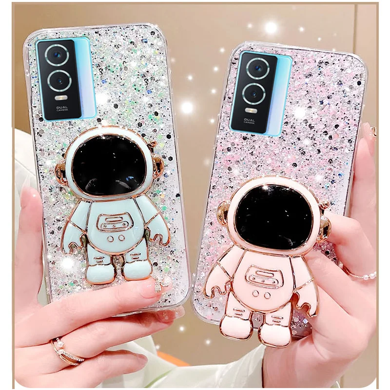 

Shiny Glitter Silicone Case For vivo Y20 Y11 Y11S Y12S Y21 Y21S Y33S Y50 Y51 Y76 Y76S V20 V21 V21E V23E V23 Cute Astronaut Cover