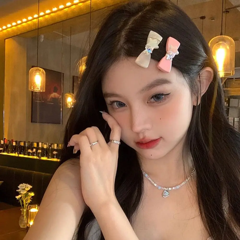 

Cute Acetate Bow Crystal Hair Clips Girls Bowknot Duckbill Clips Rhinestone Hair pins Women Children Barrettes Hair Accessories