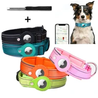 pet gps tracker dog collar with apple airtag case pets anti lost tracking collars cat puppy locator reflective paded collars