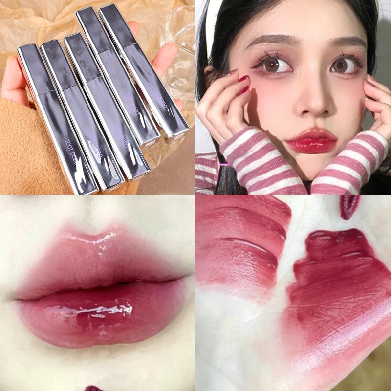 

Silver Tube Moisturizing Jelly Lip Gloss Mirror Water Nutritious Lip Glaze Lasting Non-stick Cup Rose Red Liquid Lipstick Makeup