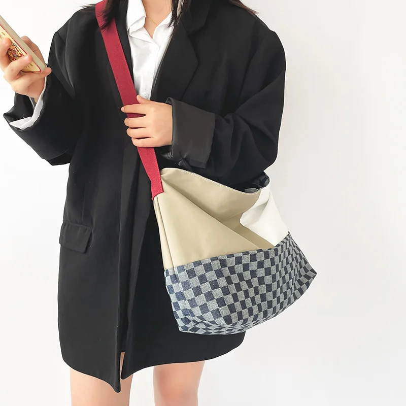 Patchwork Crossbody Bags For Women Designer Shoulder Bag Big Shopping Eco Bag Y2K Messenger Bag Korean Style Student Satchel Bag