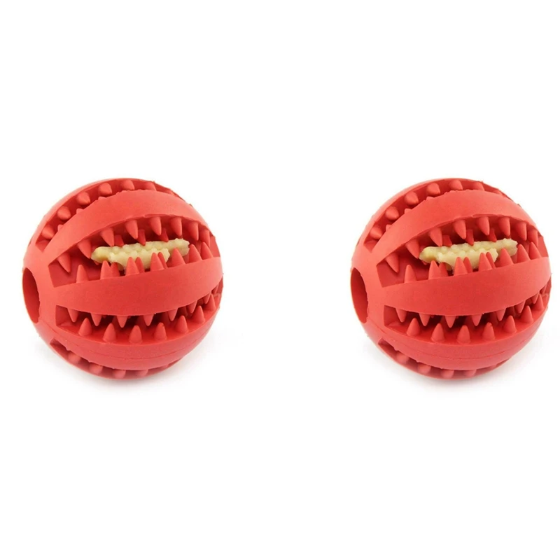 

2X Dog Tooth Cleaning Balls,Chewing Food Toys Ball Non-Toxic Soft Rubber Ball For Pet Training(Red)
