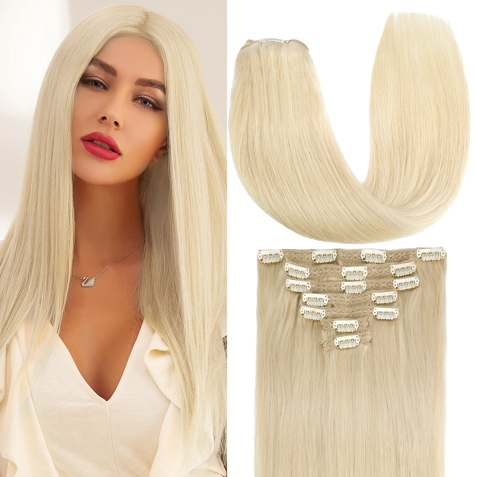 

K.S WIGS 16''-24'' Clip In Human Hair Extensions Balayage Ombre Blonde Black Natural Hairpiece Clips On Machine Remy 7pcs/Set