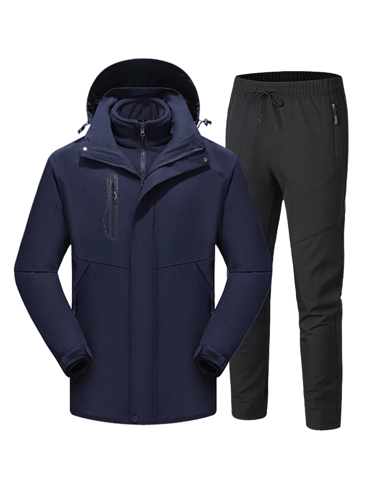 Lovers' Outdoor Stormsuit Men's Detachable Autumn Winter Windproof Clothes and Trousers Set Plush Thickened Mountaineering Suit |