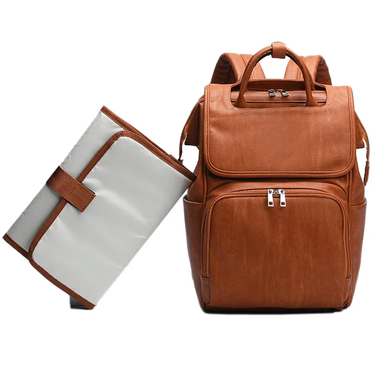 

PU New Unisex Fashion Leather Quality Baby Diapers Bag Backpacks Maternity Changing Pad Stroller Straps Baby Bags Water Proof