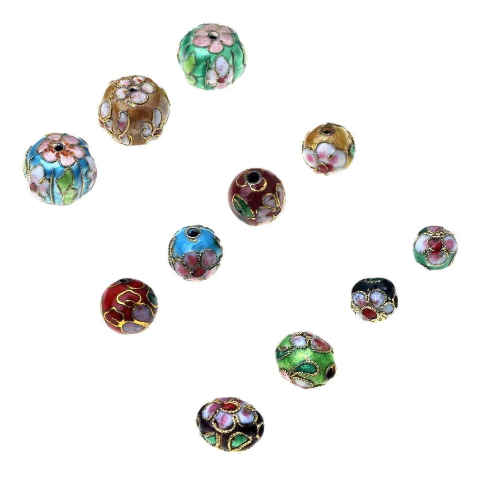 

8/10/12/15MM Enamel Handmade Craft Flower Cloisonne Beads Charms For Jewelry Making DIY Copper Spacer Decoration Bracelets