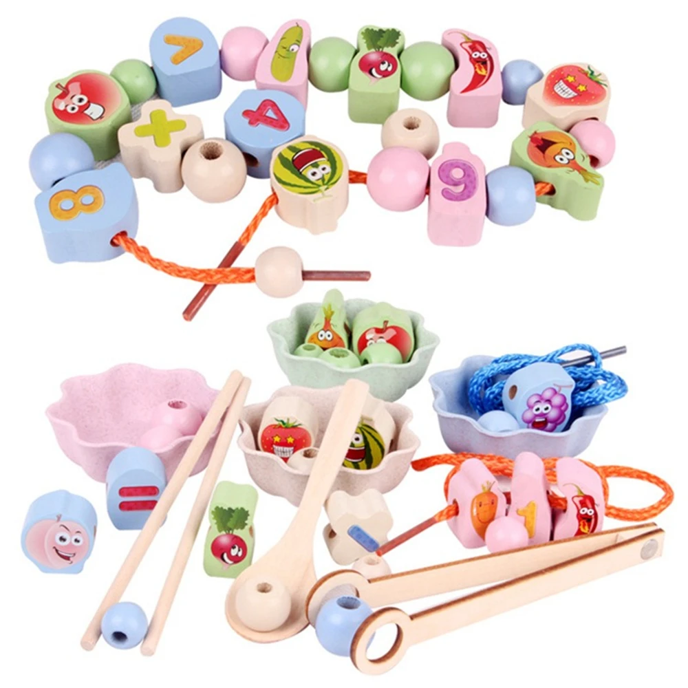 

Детская развивающая игрушка в виде строки с бусинами, набор для игр в виде цветных нитей, развивающая деревянная игрушка для тренировок с ме...
