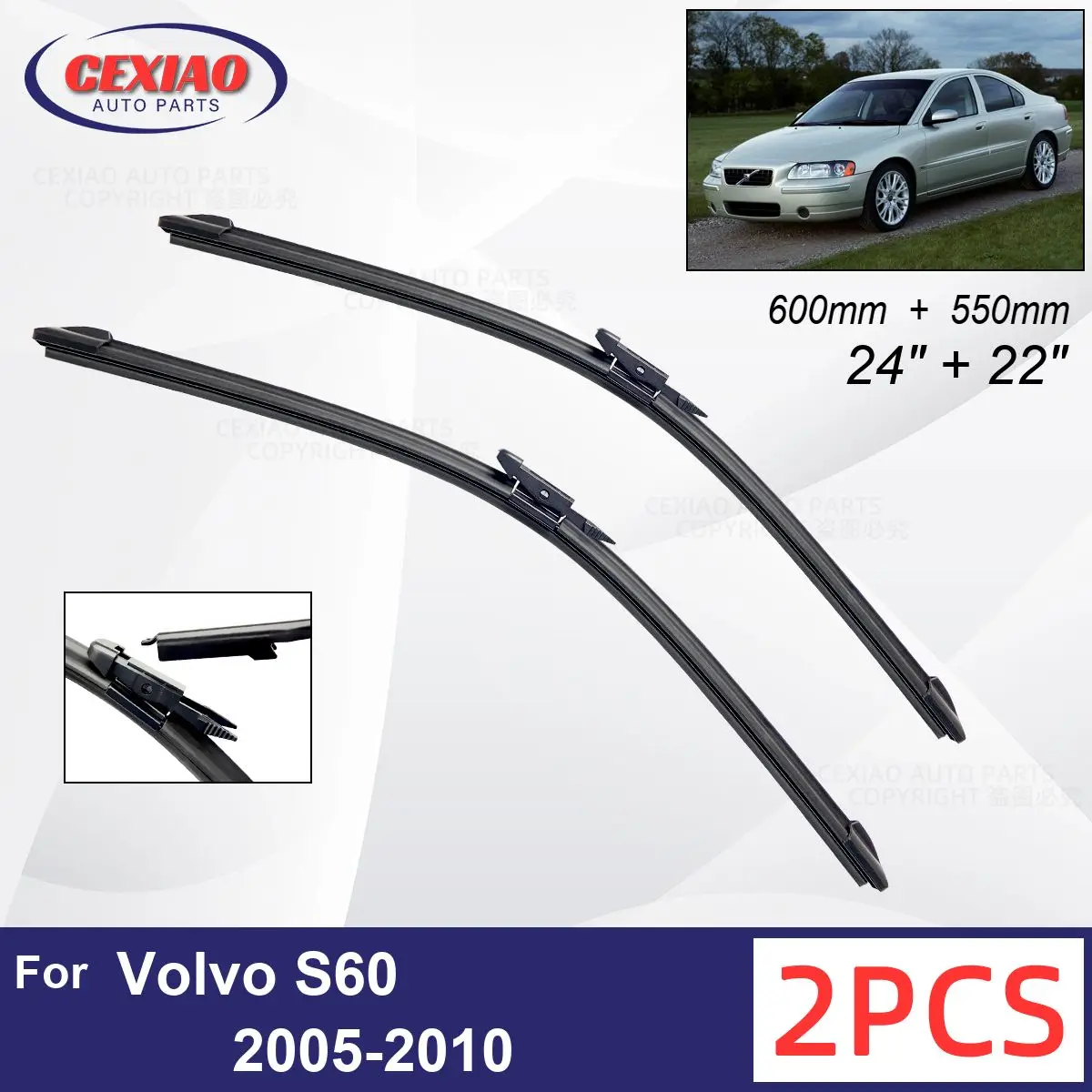 

Car Wiper For Volvo S60 2005-2010 Front Wiper Blades Soft Rubber Windscreen Wipers Auto Windshield 24"+22" 600mm + 550mm